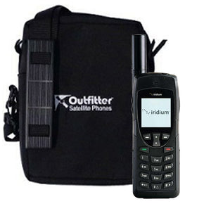 Iridium 9555 satellite phone shown with black padded soft case option