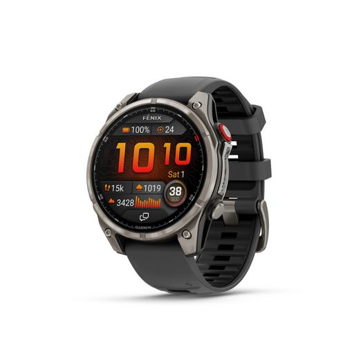 Garmin fēnix 8 Pro - 47mm Sapphire with Carbon Gray DLC Titanium with BlackPebble Gray Silicone Band Outfitter Satellite