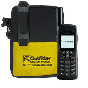 Iridium 9555 satellite phone shown with used soft case (included)